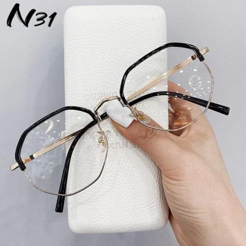 Women Myopia Glasses Anti Blue Light Radiation Ultra Light Polygonal Glasses Frame Metal Degree -1.0 -1.5 -2.0 -2.5 -3.0 To -6.0