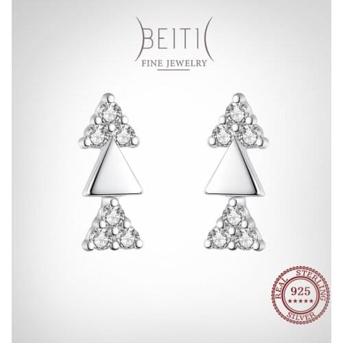 Beitil 100% 925 Sterling Silver Fashion Simple Triangle Clear CZ Stud Earrings For Women Girls Anti-allergy Fine Jewelry Gifts