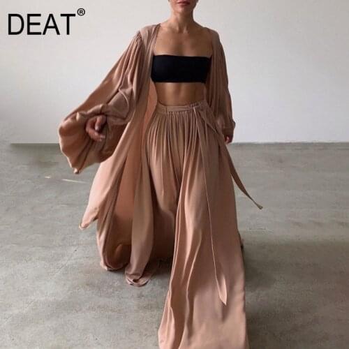 [DEAT] 2021 Spring Summer New Fashion Tide Solid Color Long Sleeve Coat High Waist Wide Leg Pants Women Three-piece Suit 13C807