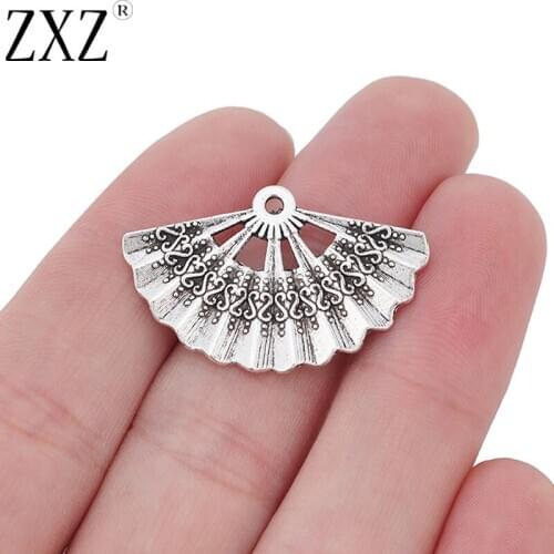 ZXZ 20pcs Tibetan Silver Chinese Fan Charms Pendants Beads for Necklace Bracelet Jewelry Making Findings 33x21mm