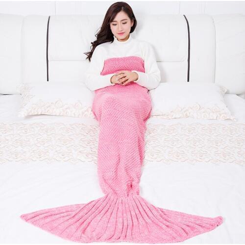 1PC Knitted Mermaid Tail Blanket Crochet Sleeping Bag Fish Scale Multicolor Knitted Cashmere TV Sofa Blanket Birthday QA 161