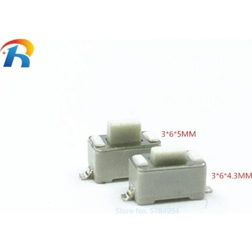 1000PCS/LOT 100% NEW 3*6*4.3/3*6*5mm 2pin SMD Tact Switch Push Button Touch Micro Switch 3x6x4.3mm White Button 3x6x5.0mm