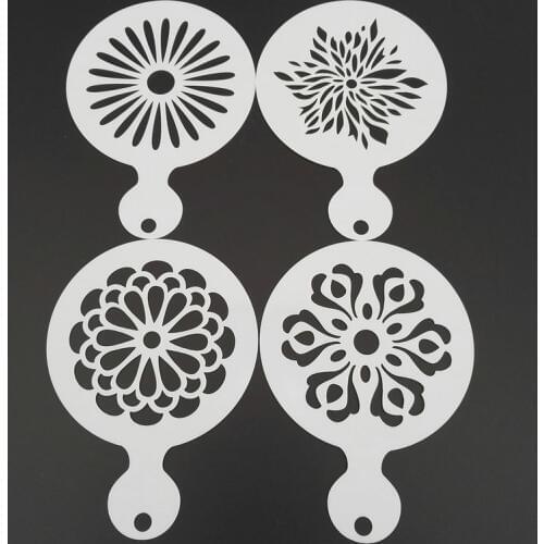4pcs/set Flower Coffee Stencil Milk Cappuccino Cookie Latte Art Plastic Printing Mold Barista Tools