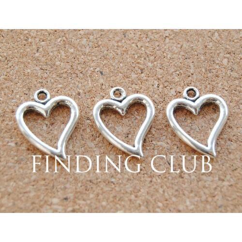 50 pcs 19x15mm Metal Charms Silver Color Heart Charm Pendant For Jewelry Making A897