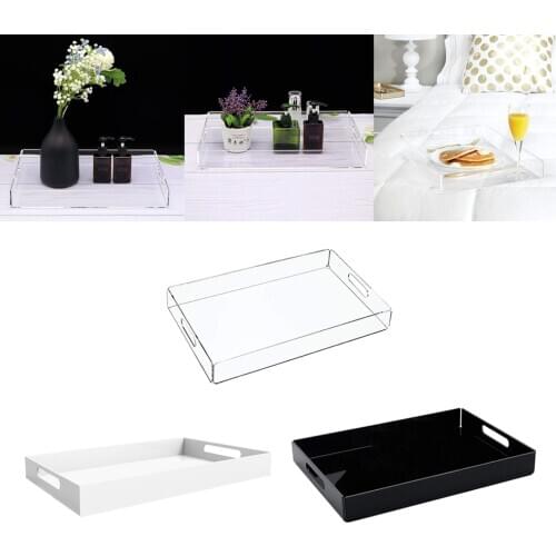 Acrylic Spill Proof Coffee Table Breakfast Tea Serve Food Tray with Handle - Black, White, Clear