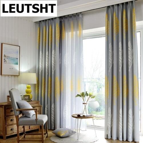 American Grey Curtains Leaf for French Window Living Room Bedroom Rustichome Decoration