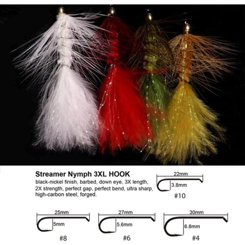 Bimoo 6PCS Brass Head Woolly Bugger Streamers Fly Fishing Flies for Pike Bass Rainbow Trout Fishing Lures Bait Olive Red Black