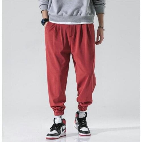 Nice Japanese Cotton Male Trousers Ankle Length Pants Men Loose Harem Chinese Style Hip Hop Streetwear Mens Jogger Trousers