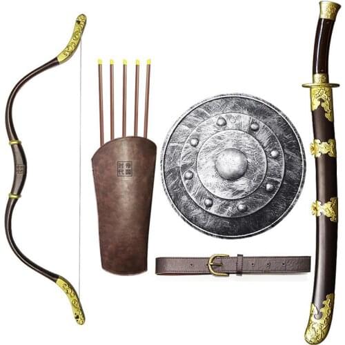 Childrens Plastic Toys Ancient Weapons Boy Suit Sword Toys Wearable Bow And Arrow Shield Props Role Playing Props Samurai Sword