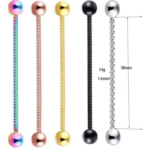 Fanpeijy 1pc Steel Piercing Industrial Earring Piercing Industrial Barbells Bar Scaffold Ear Cartilage Helix 14G Silver Gold Bo