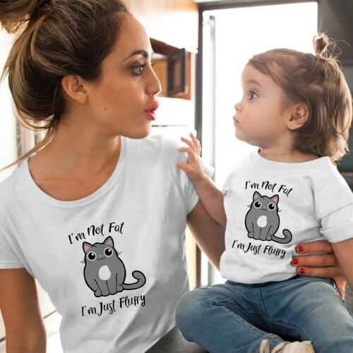 Family Look Tshirts Mum And Daughter T Shirt Boy Vogue Girl I'm Not Fat I'm Jusy Fluffy Printed Mother Family Clothes T Shirt