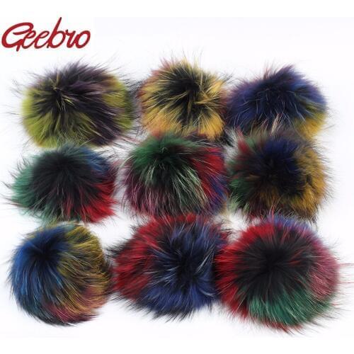Geebro 20 PCS/Lot 15 cm Genuine Natural Raccoon Fur Pompoms Big Fur Balls For Winter Beanies Scarf Accessories Real Fur Pom Pom