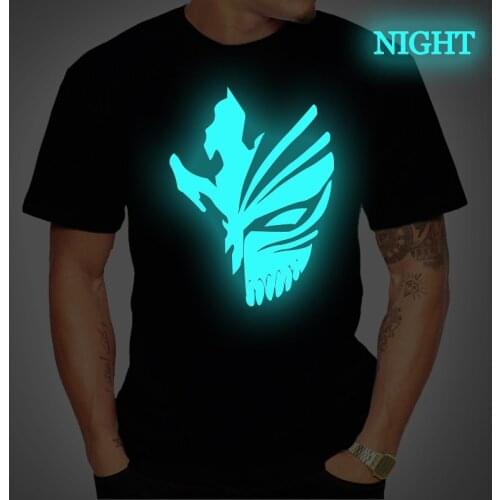 Tops Cotton Anime Bleach Mens T Shirt Kurosaki Ichigo Luminous Short Sleeve T Shirts Tee Tops Streetwear T Shirt Plus Size 4XL