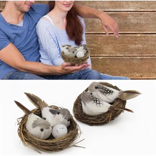1 Set Handmade Artificial Bird Nest Garden Decoration Bird Egg Suit Craft Background Props Feathered Birds Home Decoration