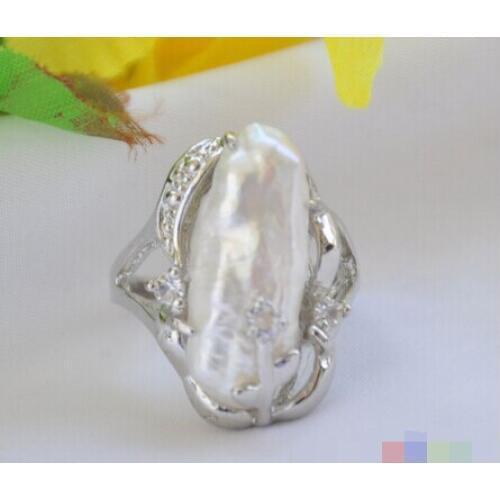 FREE SHIPPING>>>white BIWA 925 silver DENS FRESHWATER PEARL RING