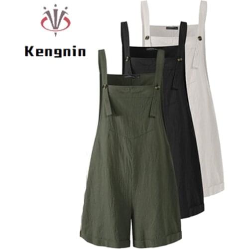 Jumpsuit Female 2021 Summer European Cotton Linen Oversized Overalls for Women Loose Lady Rompers Wide Leg Playsuits KE1421
