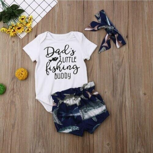 Pudcoco Toddler Baby Boy&Girl 0-24M Clothes Set Buddy Short Sleeve Romper Tops Fish Short Pants Outfits 3PCS