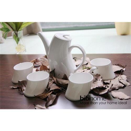 Creative plain white bone china tea set, five-piece set, decorative ceramic kung fu tea cups, fashion drinkware coffee cup set
