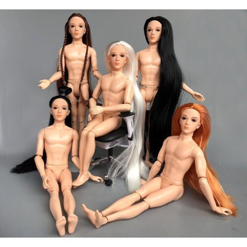 New 3D Eyes Boy Doll / with 14 joint moveable / Super Long Hair Nude Naked Doll boyfriend for 1/6 Bridegroom OB Ken Doll