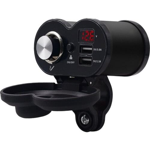 Motorcycle Cigarette Lighter Waterproof Aluminum Alloy Dual USB Charger With Voltmeter