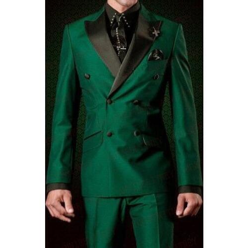 ANNIEBRITNEY Shiny Green Men Suits Satin Slim Fit Formal Groom Party Prom Dress Tuxedo Set Custom Large Size Coat Blazer Pants