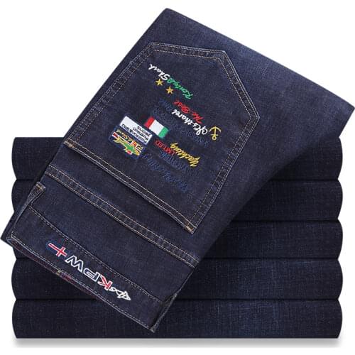 Mens classic jeans homme European style embroidery fashion brand Tace & Shark jeans men plus size 42 blue black color