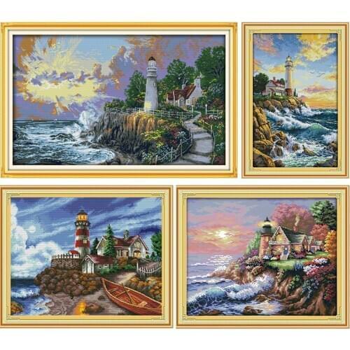 The Seaside Lighthouse Pattern Counted Cross Stitch 11CT 14CT Cross Stitch Kit Embroidery Needlework Hot Sale Room Decor & Gift