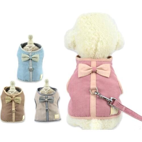Korean Style Pet Dog Puppy Cat Collars Vest Harnesses and Leash Set with Bowknot Dogs Pets Supplies Accessories