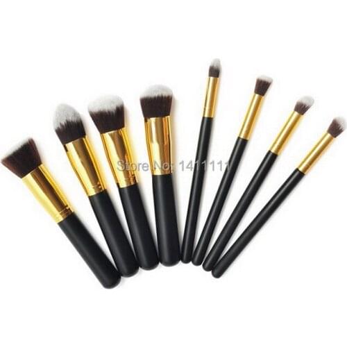 Wholesale DHL Free Shipping 8pcs Gold Pro Foundation blush Eyeshadow Eyebrow brush Kabuki Makeup Brushes Set Kit MB71
