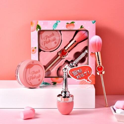 3-piece peach gift set pink brush loose powder blush makeup set box makeup kit ladies makeup cosmetic sets