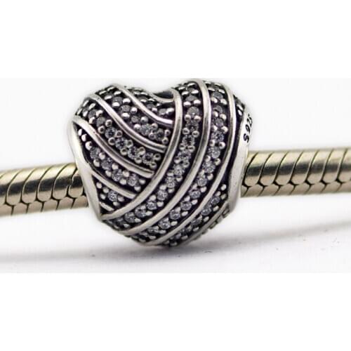Fits Pandora Charms Bracelets Love Lines Beads with Clear Cubic Zirconia 925 Sterling Silver Jewelry Free Shipping