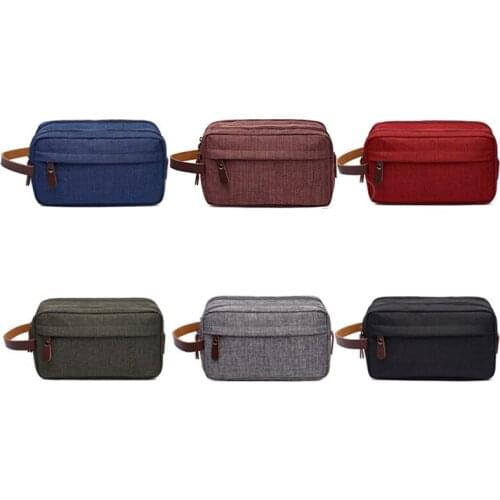 Casual Canvas Cosmetic Bag with Leather Handle Travel Men Wash Shaving Women Toiletry Storage Waterproof Toilet Organizer Bag