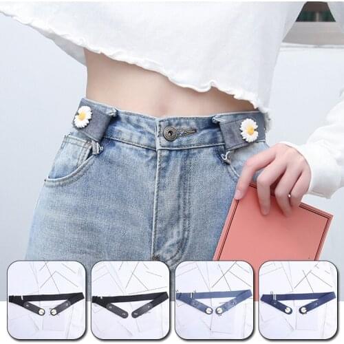 Women Buckle-Free Elastic Waist Belt Canvas Little Daisy Stretchy For Jeans Pants Dress Bule Black Color Invisible Waistband