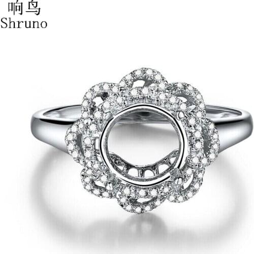 Shruno Round 7mm -8mm Solid 10K White Gold Real Natural Diamond Fine Jewelry Semi Mount Engagement Wedding Ring