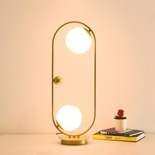 Modern home art deco table lamp bedside lamp 2 glass moon lamp metal gold led desk lamp study table light for office reading