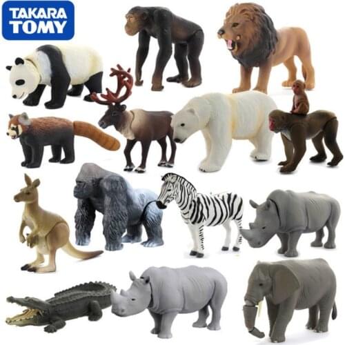 Takara Tomy Cat Lion Forest King Tiger Figure Action Monkey Rabbit Zebra Tortoise Doll Wild Animal World Model Toys Kids Gifts