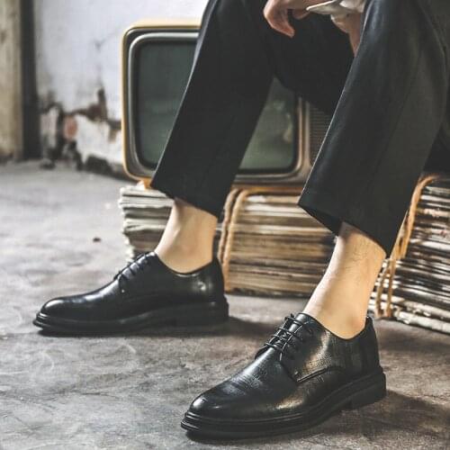 Lace-Up Leather Shoes Mens Inner Height Increase Shoes Men Formal Wear Business British Youth Shoes EU Size 38-44