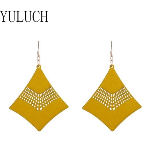 YULUCH girls natural geometric wooden pendant earrings woman art retro hollow elegant jewelry girls party accessories wood