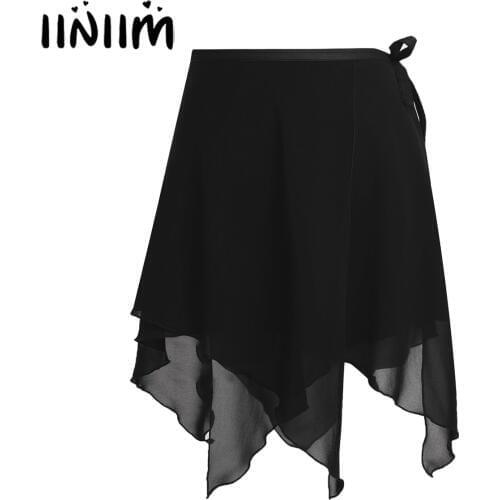 Women Asymmetric Ballet Dance Skirts Chiffon Ballet Wrap Skirt Dance Skate Wrap Over Scarf With Waist Tie Adult Gymnastic Skirt