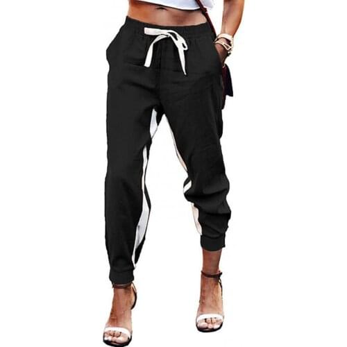 50%HOT Women Casual Side Stripe Pockets Drawstring Ankle Tied Pants Sweatpants Trousers