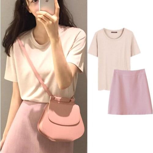 2021 Summer Small Fresh and Sweet Korean Two-piece Cotton T-shirt Top + Korean A-line Skirt Suit Female