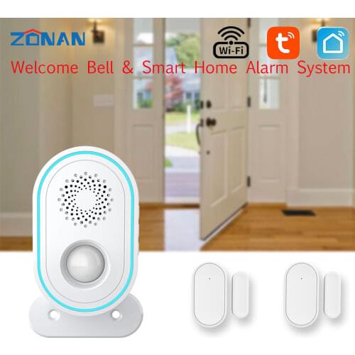 Zonan Wireless WIFI Home Security Alarm System Tuya Smart Life APP Doorbell Welcome bell Intelligent Home Door bell Alarm Kits