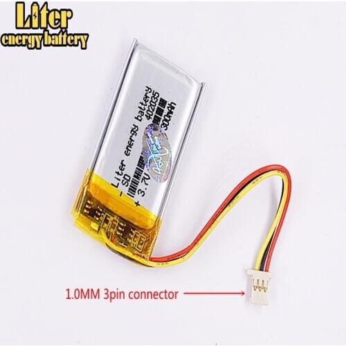 1.0MM 3pin connector 402035 300mah 3.7v DVR car recorder high-temperature li-po polymer rechargeable lithium battery