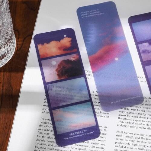 10pcs PVC Bookmark Transparent Book Mark Clips Office Stationery DIY Decorative Book Page Marker Clouds Sky Forests Card Paper