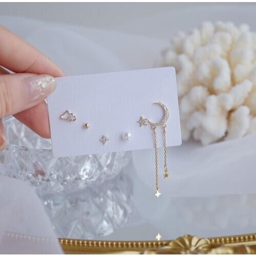 14k Real Gold Plated Fashion Jewelry Crystal Moon Star Long Tassel Exquisite Earrings for Woman Holiday Party Elegant Earring