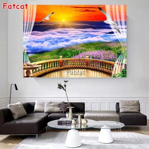 5D DIY Diamond Painting Full Square Round Drill Window sunshine garden scenery Mosaic Diamond Embroidery Home Decor New PP1926