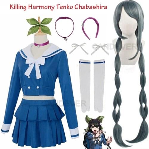 Anime Danganronpa V3 Killing Harmony Tenko Chabashira Cosplay Costume Women Blue School Uniform Outfit Dress Sailor Suit