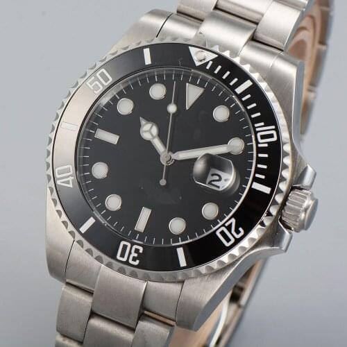 Automatic Mens Watch Black Dial 24 Jewels NH35A MIYOTA 8215 Ceramic Bezel Steel Bracelet Screw Crown Sapphire Crystal