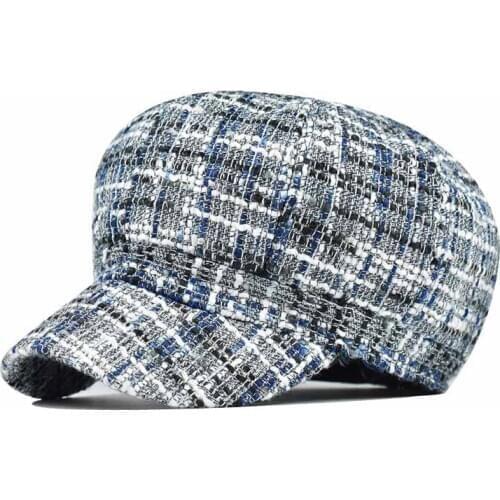 New Women Beret Elegant Lady Winter Female Hats Plaid Vintage Casual Girl Cap