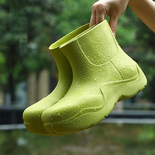 Solid Outdoor Waterproof Ladies Rain Shoes Thick Sole Design Women Rainboots Lightweight EVA Slip-on Girls Platform Ankle Boots